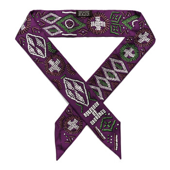 HERMES Silk Kelly en Perles Twilly Violet Vert Lie De Vin