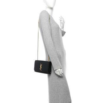 SAINT LAURENT Grain De Poudre Small Monogram Kate Satchel Black