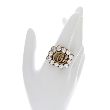 GUCCI Metal Crystal Double G Ring 58 8.25 Aged Gold