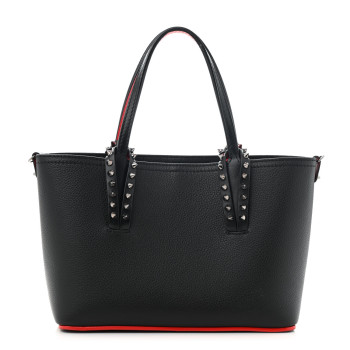 CHRISTIAN LOUBOUTIN Calfskin Empire Spiked Mini East West Cabata Shopper Tote Black