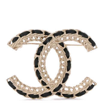 CHANEL Lambskin Chain CC Brooch Black Gold