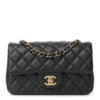 CHANEL Lambskin Quilted Mini Rectangular Flap Black