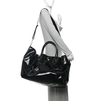 SAINT LAURENT Patent Calfskin Rive Gauche Maxi Tote Black