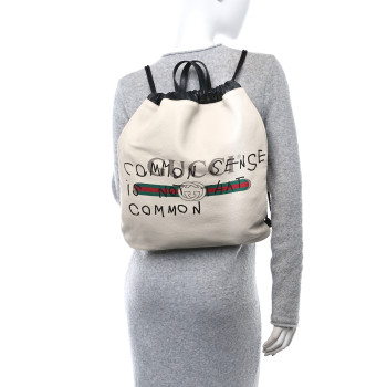 GUCCI Calfskin Coco Capitan Logo Drawstring Backpack Mystic White