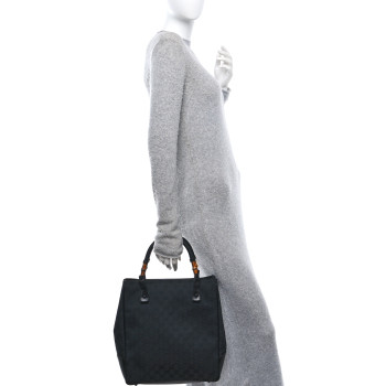 GUCCI Monogram Bamboo Handle Bag Black