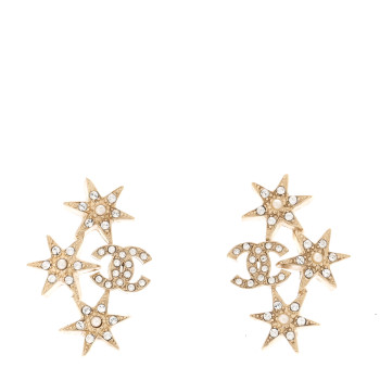 CHANEL Crystal Pearl CC Star Drop Earrings Silver