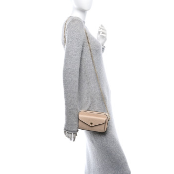 GUCCI Calfskin GG Super Mini Debossed Chain Wallet Light Beige