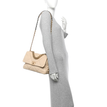 CHANEL Lambskin Quilted Large Chanel 19 Flap Light Beige
