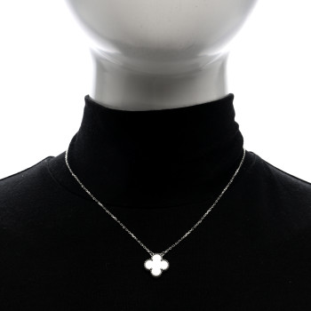 VAN CLEEF & ARPELS 18K White Gold Mother Of Pearl Vintage Alhambra Pendant Necklace