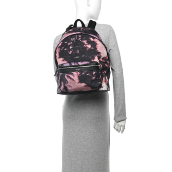 SAINT LAURENT Canvas Palm Tree Sunset City Backpack Violet Black