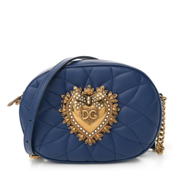 DOLCE & GABBANA Calfskin Devotion Crossbody Bag Blue