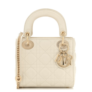 CHRISTIAN DIOR Lambskin Cannage Mini Lady Dior White