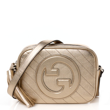 GUCCI Metallic Sakai Be Green Calfskin Diagonal Stitched Small Blondie Shoulder Bag Golden Beige