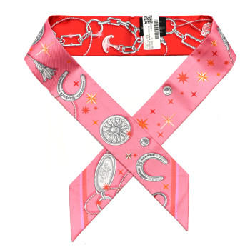 HERMES Silk C'est la Fete Twilly Rose Bonbon Orange