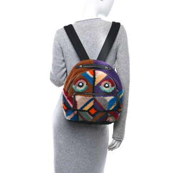 FENDI Shearling Geometric Monster Backpack Multicolor