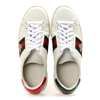 GUCCI Calfskin Ayers Bee Embroidered Womens Ace Sneakers 37 White Red Flame Green