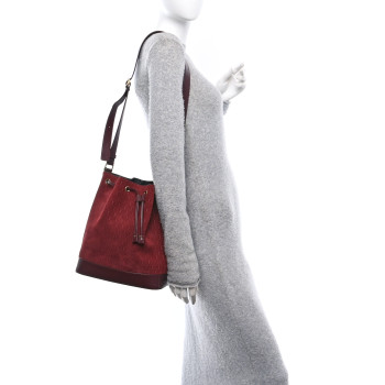 SAINT LAURENT Suede All-Over Monogram Bucket Bag Burgundy