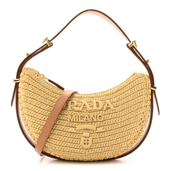 PRADA Yarn Raffia Effect Crochet Arque Shoulder Bag Natural
