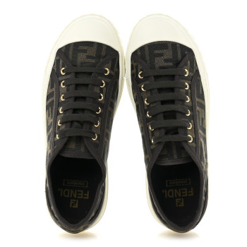FENDI Fabric Jacquard FF Womens Domino Low Top Sneakers 39 Tobacco