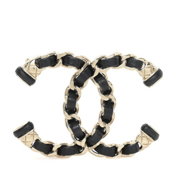 CHANEL Lambskin CC Chain Brooch Black Gold