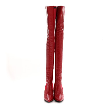 FENDI Vitello Lucido Stretch Fabric Striped Rockoko Thigh High 105mm Sock Boots 37 Fragola Black