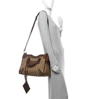 BALENCIAGA X GUCCI GG Monogram Azalea Calfskin Neo Classic Silver Hardware Medium City Beige Ebony Brown Sugar