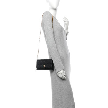 CHRISTIAN DIOR Supple Calfskin Caro Pouch with Chain Black
