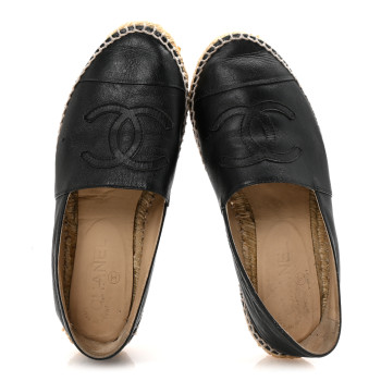 CHANEL Lambskin CC Espadrilles 38 Black