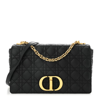 CHRISTIAN DIOR Grained Calfskin Cannage Large Caro Bag Black
