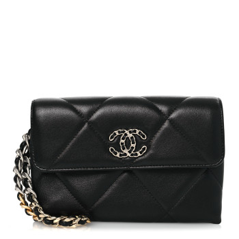 CHANEL Lambskin Quilted Chanel 19 Flap Clutch Black