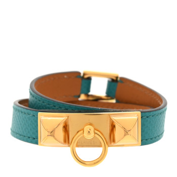 HERMES Epsom Rivale Double Tour Bracelet XS Bleu Paon