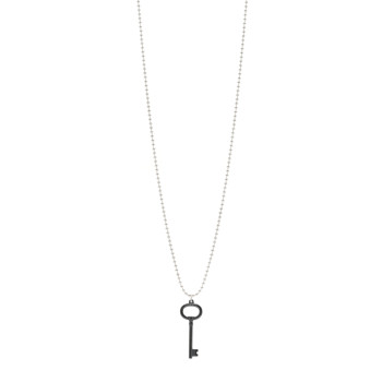 TIFFANY Sterling Silver Black Titanium Key Pendant Bead Chain Necklace