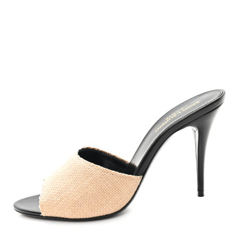 SAINT LAURENT Raffia Calfskin La 16 95 Mule Sandals 39 Cammello