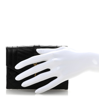 SAINT LAURENT Grain De Poudre Textured Mixed Matelasse Triquilt Small Monogram Envelope Wallet Black