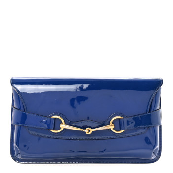 GUCCI Patent Large Bright Bit Clutch Deep Zaffiro