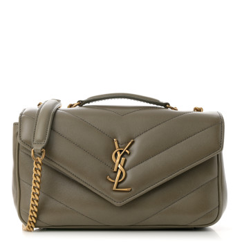 SAINT LAURENT Lambskin Chevron Quilted Small Loulou Bag Dark Strong Moss