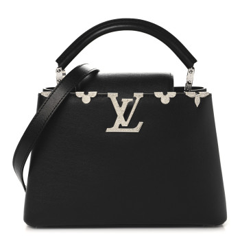 LOUIS VUITTON Smooth Calfskin Crystal Flowers Capucines BB Black