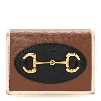 GUCCI Azalea Calfskin Horsebit 1955 Card Case Wallet Black Brown Sugar Mystic White