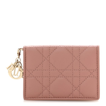 CHRISTIAN DIOR Calfskin Cannage Mini Lady Dior Wallet Fard