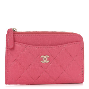 CHANEL Caviar Quilted CC Zip Around Card Holder Pink
