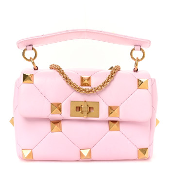 VALENTINO GARAVANI Nappa Medium Roman Stud Shoulder Bag Pink Borealis