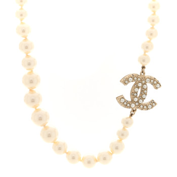 CHANEL Pearl CC 100th Anniversary Necklace Light Gold