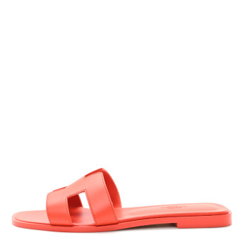 HERMES Box Calfskin Oran Sandals 38.5 Rouge Jaipur