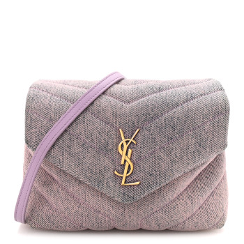 SAINT LAURENT Denim Y Quilted Monogram Toy Loulou Crossbody Bag Bleached Lilac