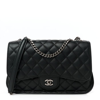 CHANEL Metallic Goatskin Quilted Large Rock In Rome Flap Black