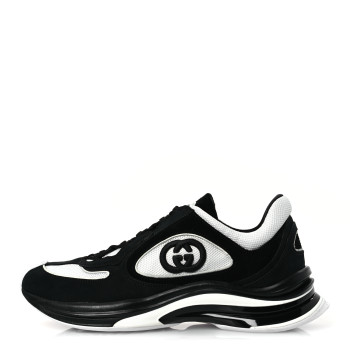 GUCCI Technical Knit Fabric Suede Calfskin Mens Gucci Run Sneakers 8.5 Black White