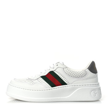 GUCCI Calfskin Web Perforated Womens Platform 55mm Sneakers 36 White Bright Splash