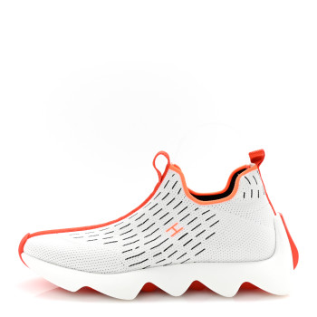 HERMES Technical Canvas Goatskin Womens Eclair Sneakers 41 White Orange