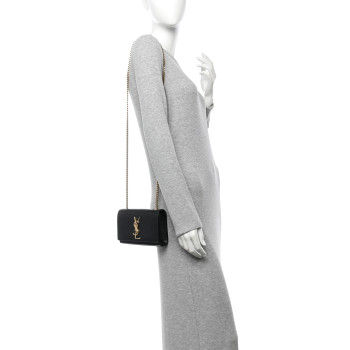 SAINT LAURENT Grain De Poudre Small Monogram Kate Satchel Black