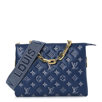 LOUIS VUITTON Lambskin Embossed Monogram Coussin PM Denim Blue